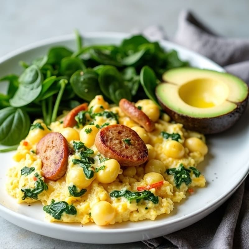Egg White Spinach Scramble with Turkey Sausage
