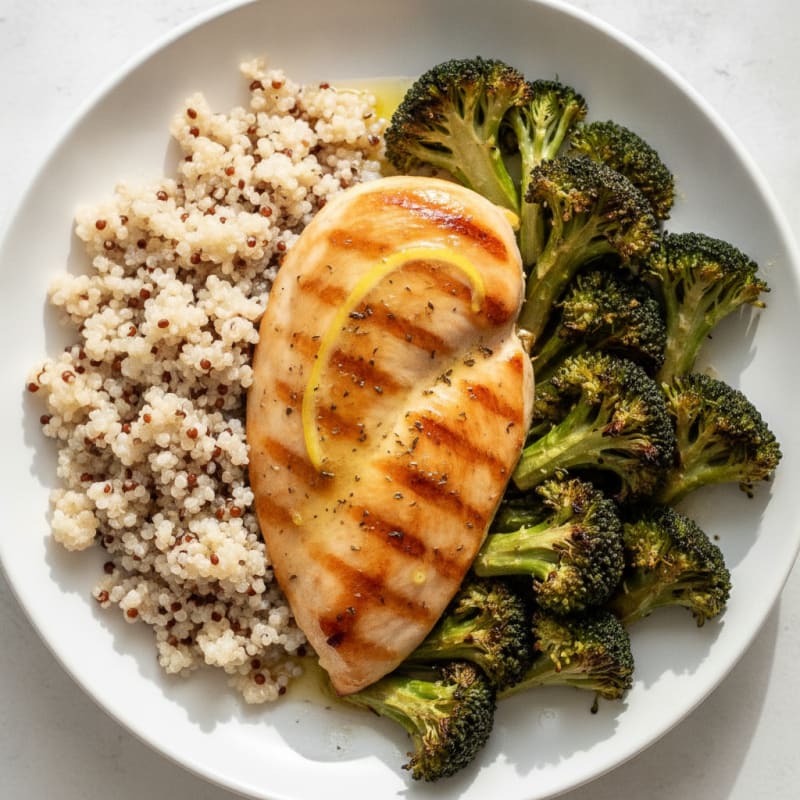 Grilled Chicken Breast with Roasted Broccoli and Quinoa