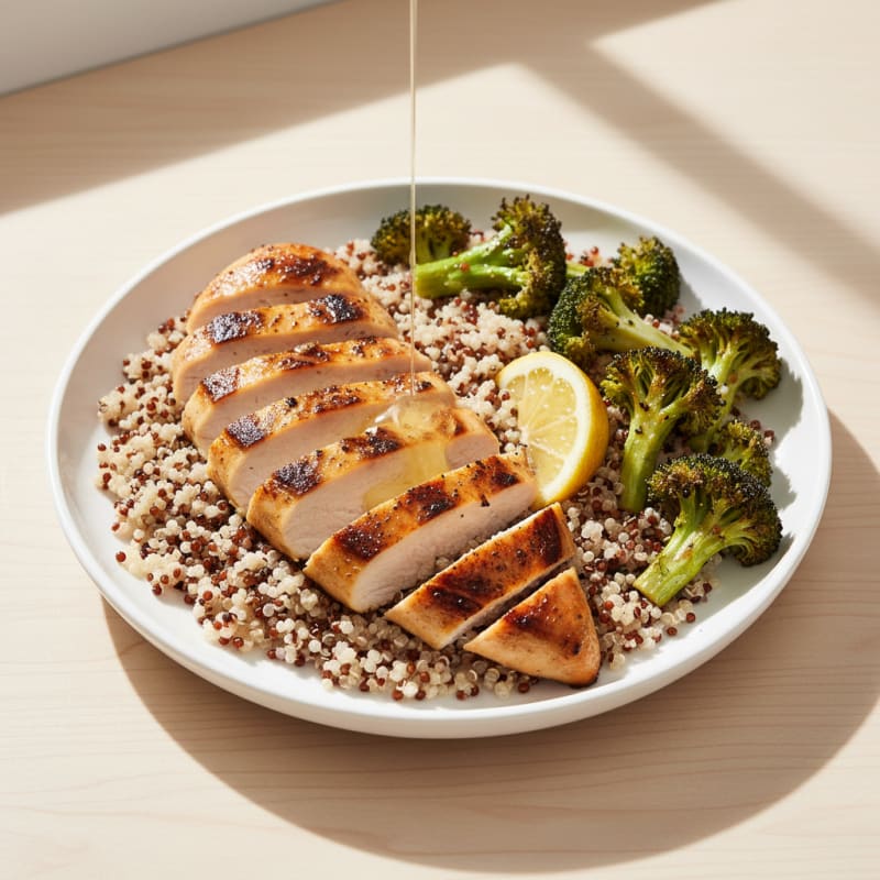 Grilled Chicken Breast with Quinoa and Roasted Broccoli