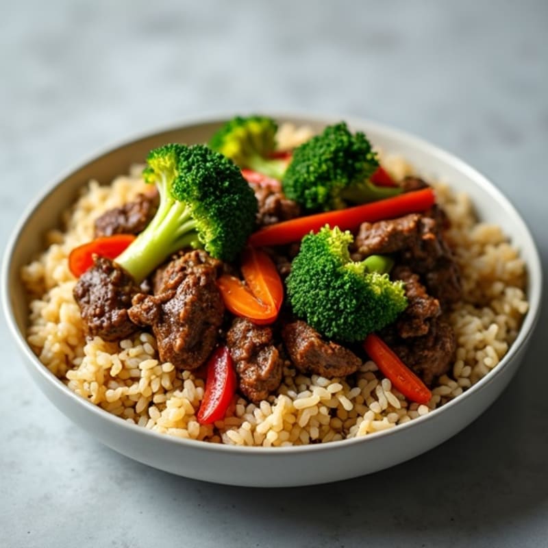 Savory Garlic-Ginger Stir-Fried Beef with Crisp Broccoli and Brown Rice