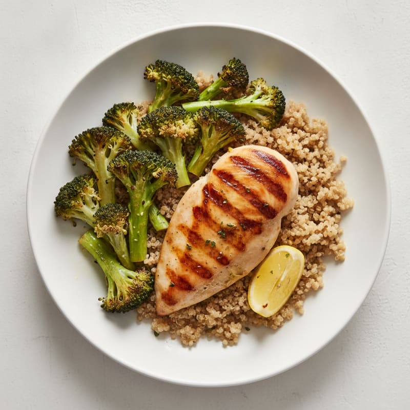 Grilled Chicken Breast with Roasted Broccoli and Quinoa