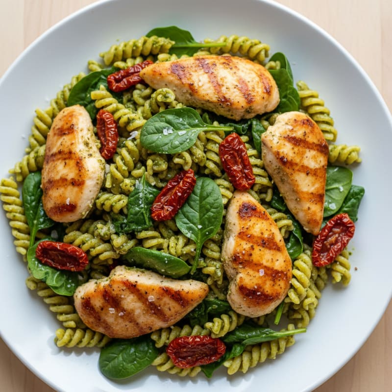 Pesto Chicken Pasta with Sun-Dried Tomatoes