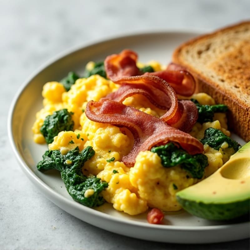 Egg White Scramble with Spinach and Turkey Bacon