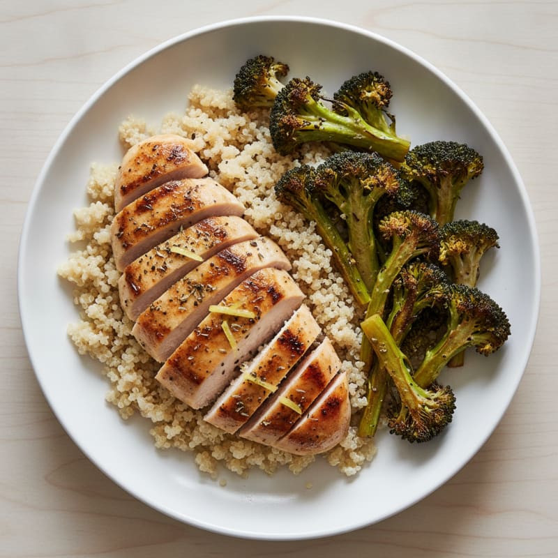 Grilled Chicken Breast with Quinoa and Roasted Broccoli