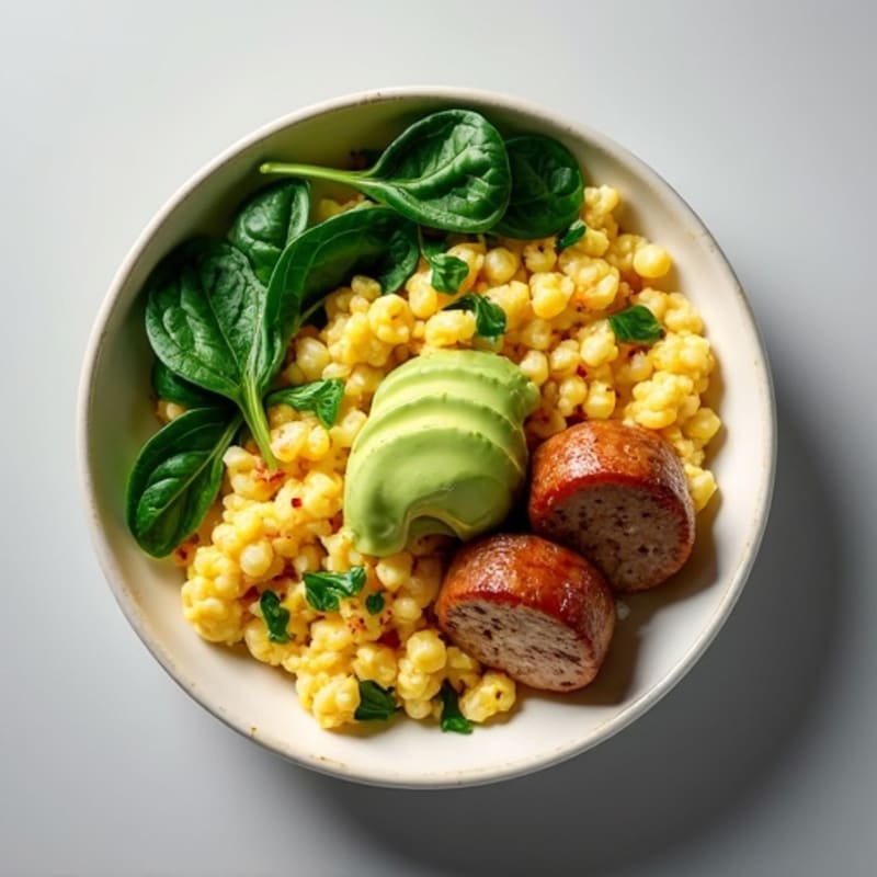 Egg White Scramble with Spinach and Lean Turkey Sausage