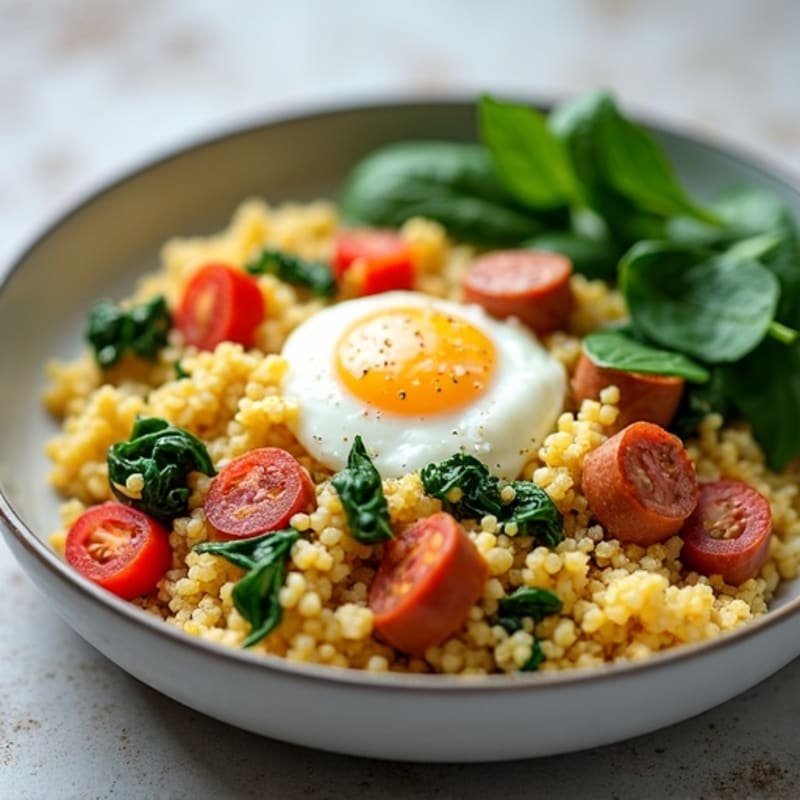 Egg White and Chicken Sausage Scramble with Spinach