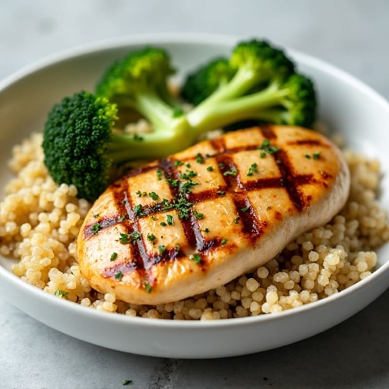Grilled Chicken Breast with Quinoa and Steamed Broccoli