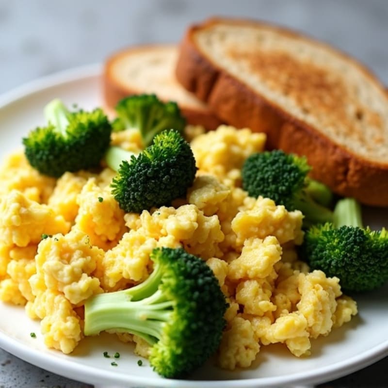 Egg White and Chicken Breast Scramble with Sautéed Broccoli and Toasted Whole Grain Bread