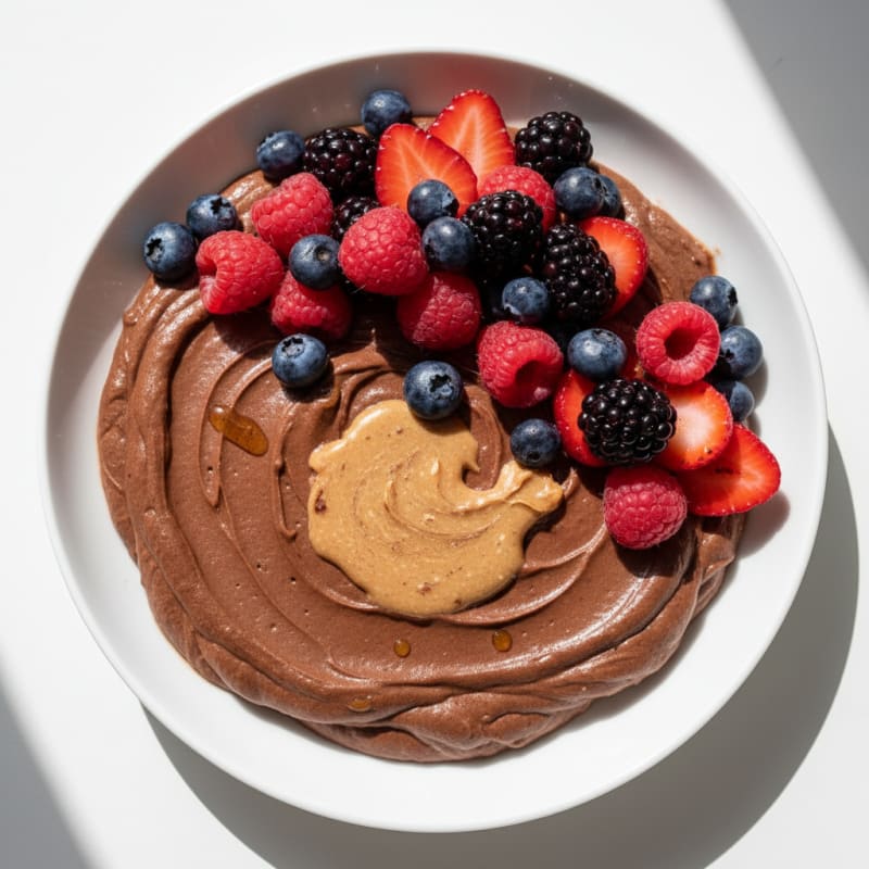 Silky Chocolate Protein Pudding with Mixed Berries