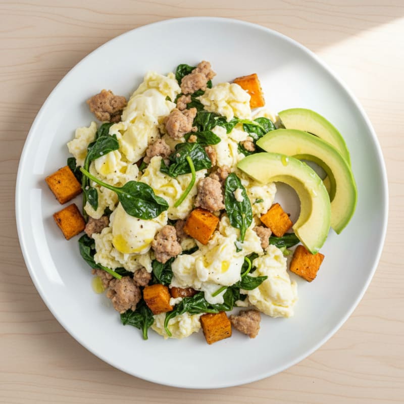 Egg White and Turkey Sausage Scramble with Spinach