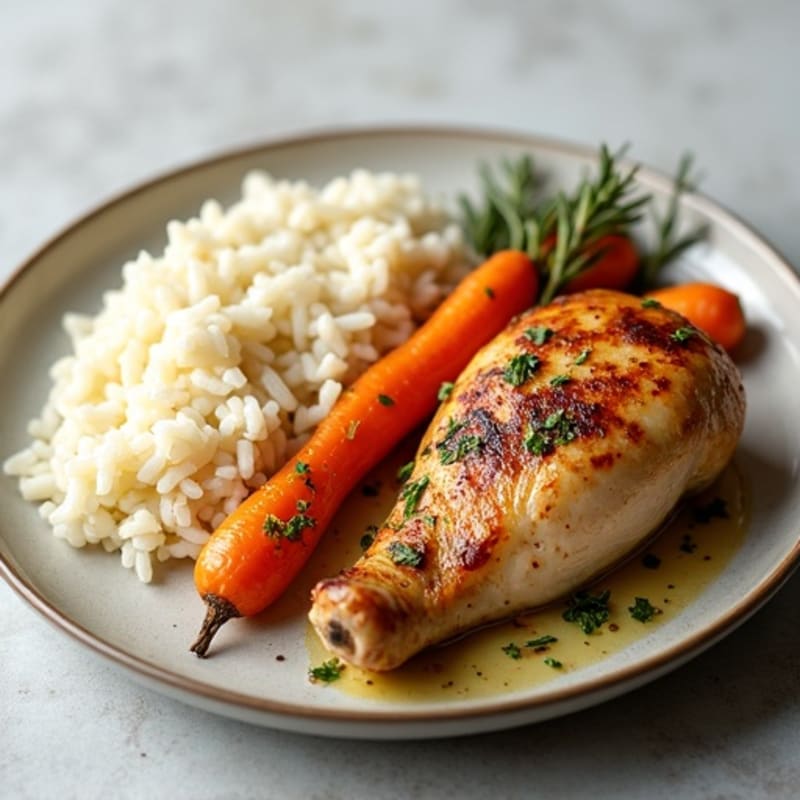Herb-Roasted Chicken with Roasted Carrots and Fluffy White Rice