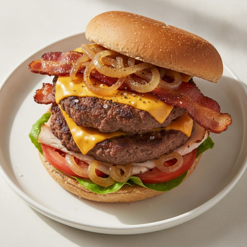 Double Bacon Cheeseburger with Caramelized Onions