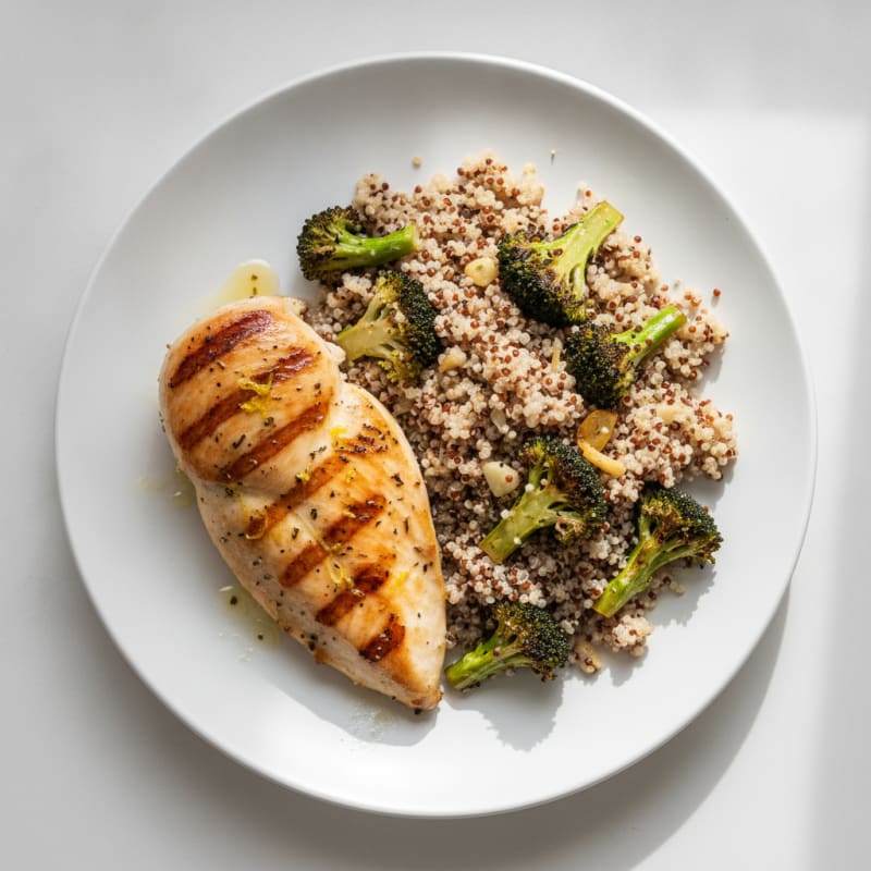 Grilled Chicken Breast with Quinoa and Roasted Broccoli