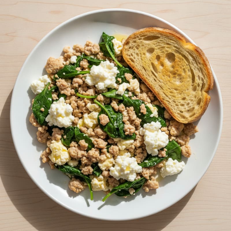 Egg White and Turkey Spinach Scramble with Cottage Cheese