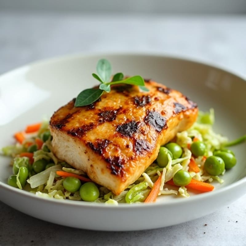 Grilled Chicken Breast with Crunchy Cabbage Slaw and Edamame