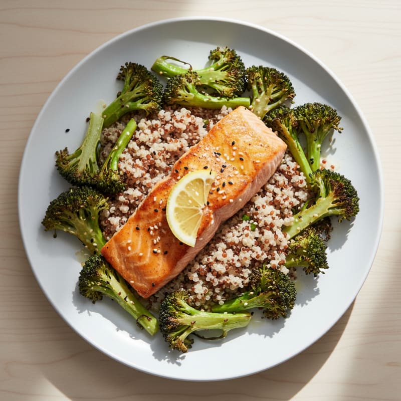 Pan-Seared Salmon with Roasted Broccoli and Quinoa