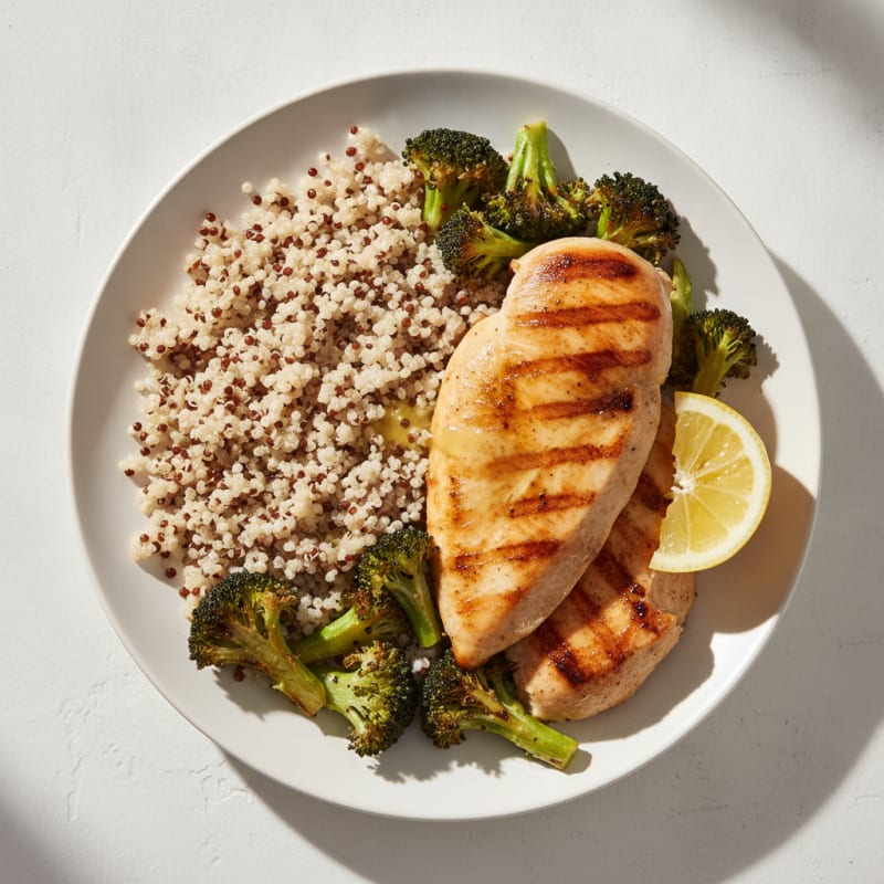 Grilled Chicken Breast with Quinoa and Roasted Broccoli