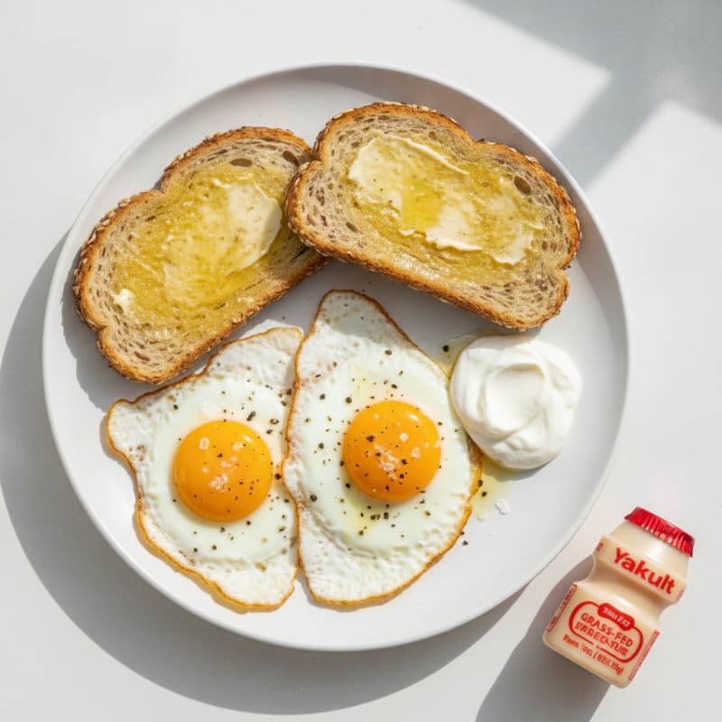 High-Protein Pan-Fried Eggs and Buttered Sprouted Toast