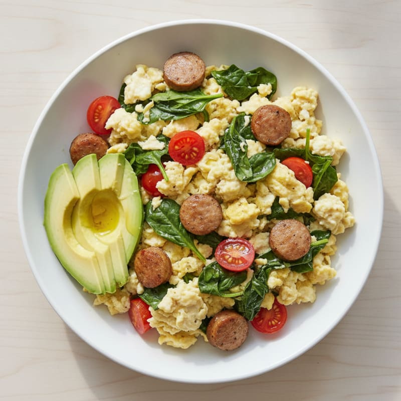 Egg White Scramble with Spinach and Turkey Sausage