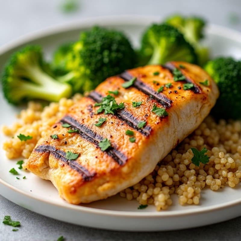 Grilled Chicken Breast with Roasted Broccoli and Quinoa