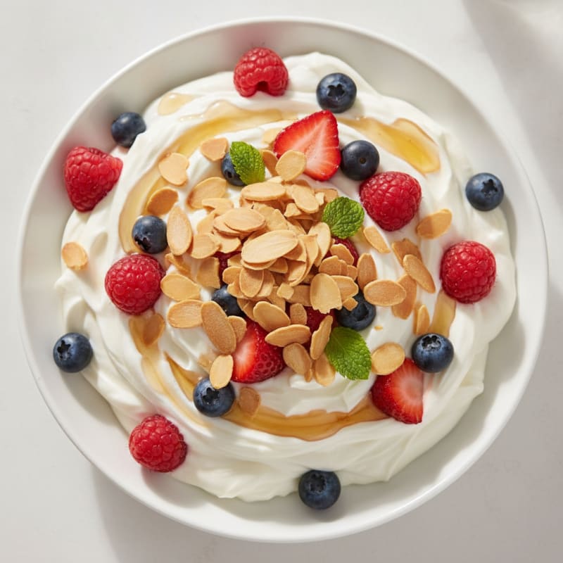 Creamy Greek Yogurt Protein Parfait with Mixed Berries and Almonds