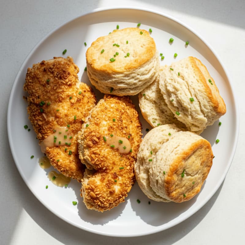 Crispy Buttermilk Fried Chicken with Fluffy Biscuits