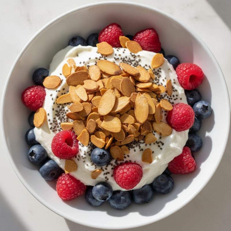 Greek Yogurt Protein Parfait with Almonds and Berries