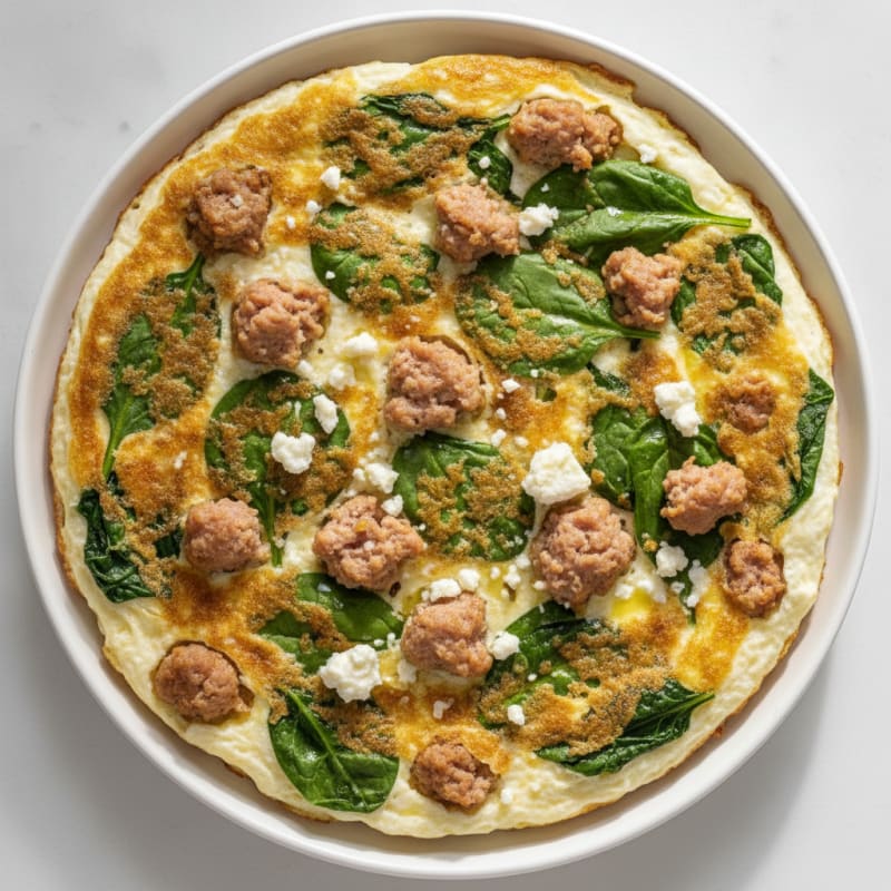 Crispy Egg White Omelet with Turkey Sausage and Spinach