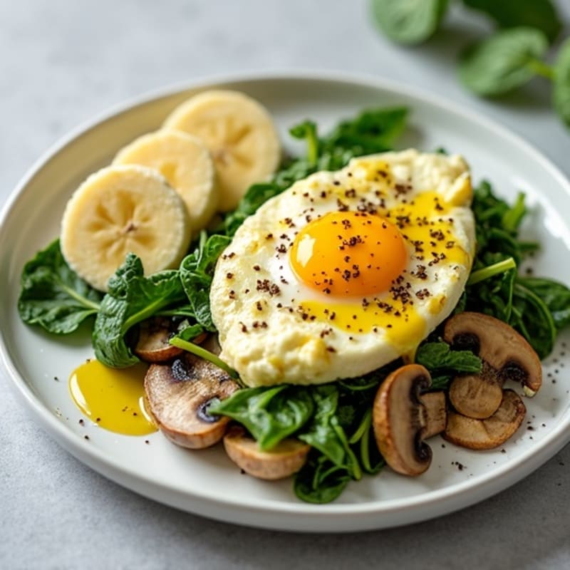 Egg White Spinach Scramble with Cottage Cheese and Sautéed Mushrooms