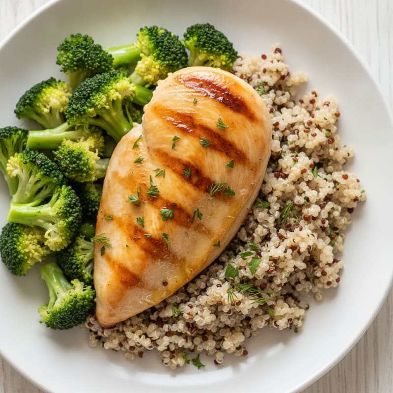Grilled Chicken Breast with Quinoa and Steamed Broccoli