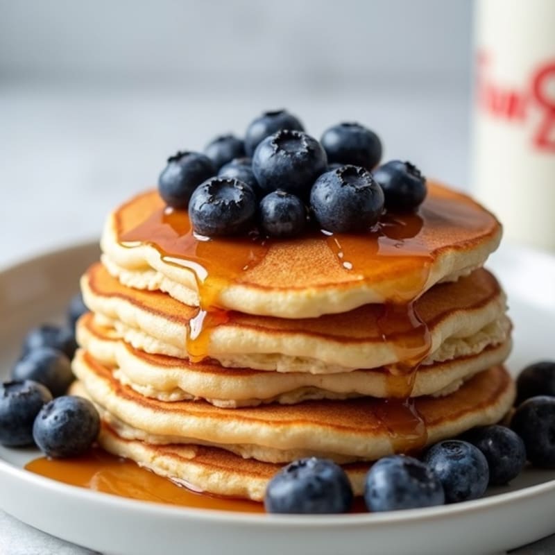 Fluffy Protein Pancakes with Fresh Berries and Maple Drizzle
