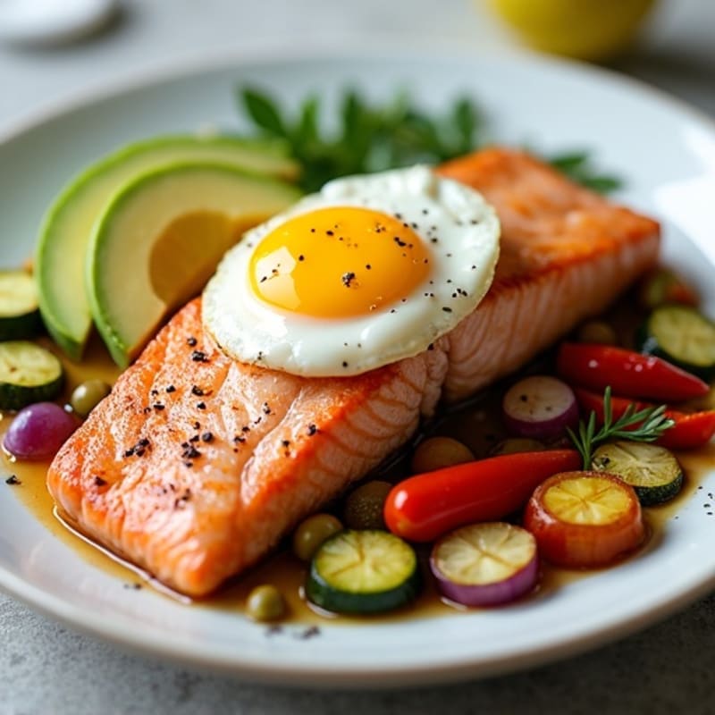Grilled Salmon with Roasted Vegetable Medley