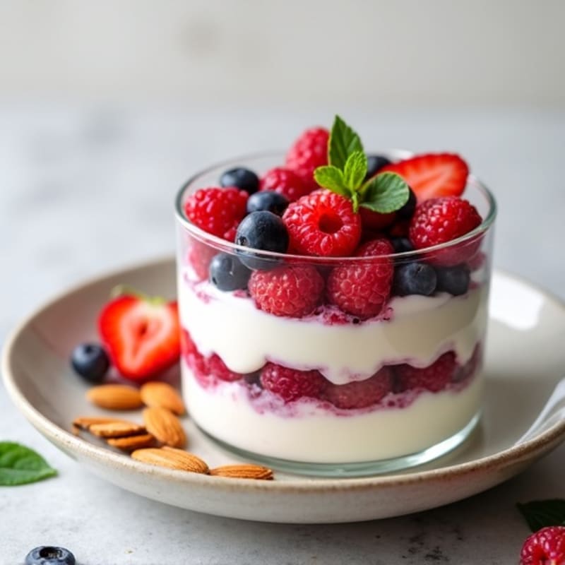 Greek Yogurt Protein Parfait with Mixed Berries and Almonds