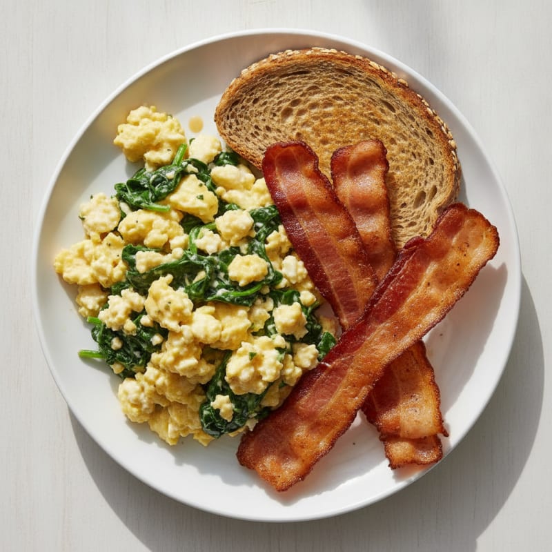 Cottage Cheese Scramble with Spinach and Turkey Bacon