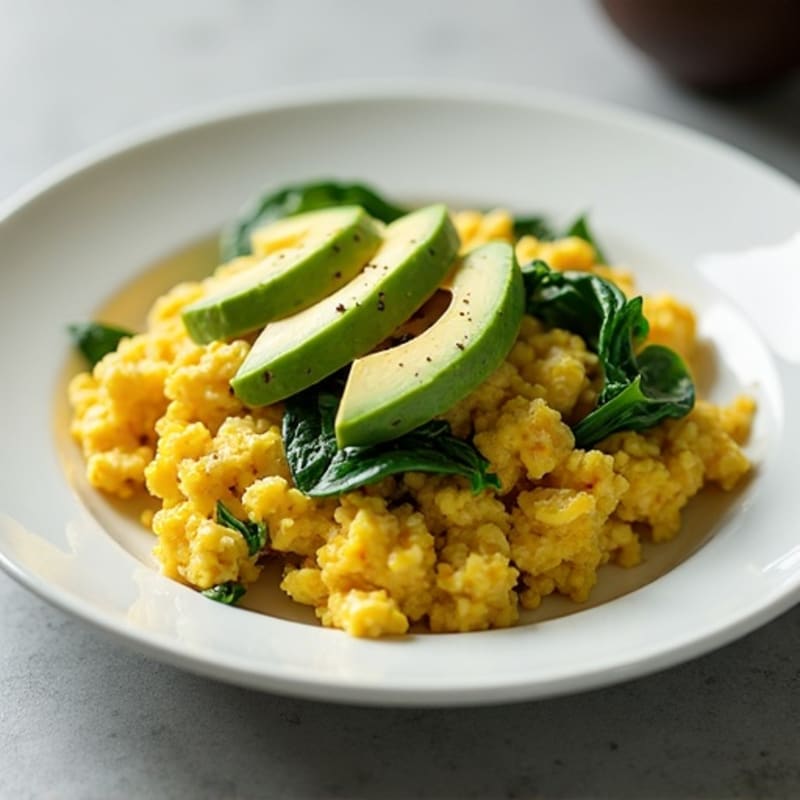 Protein-Packed Scrambled Eggs with Fresh Spinach and Creamy Avocado
