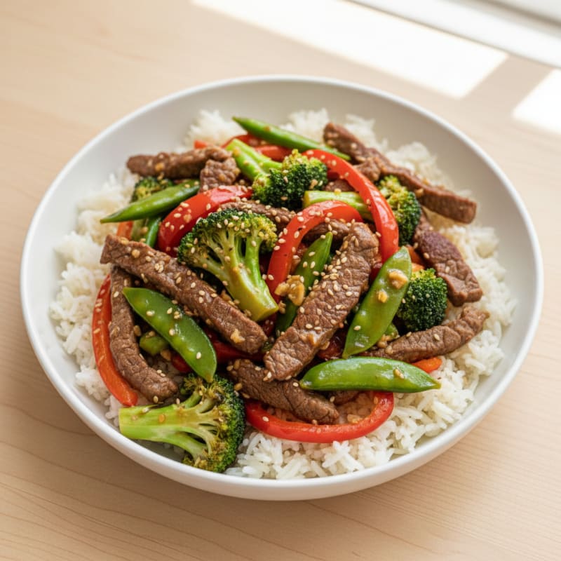 Lean Beef and Vegetable Stir Fry with Jasmine Rice