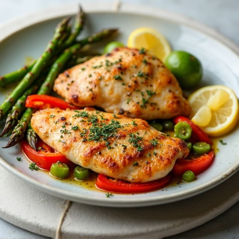 Sheet Pan Lemon Herb Chicken with Roasted Asparagus and Bell Peppers