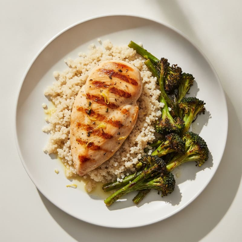 Grilled Chicken Breast with Quinoa and Roasted Broccoli