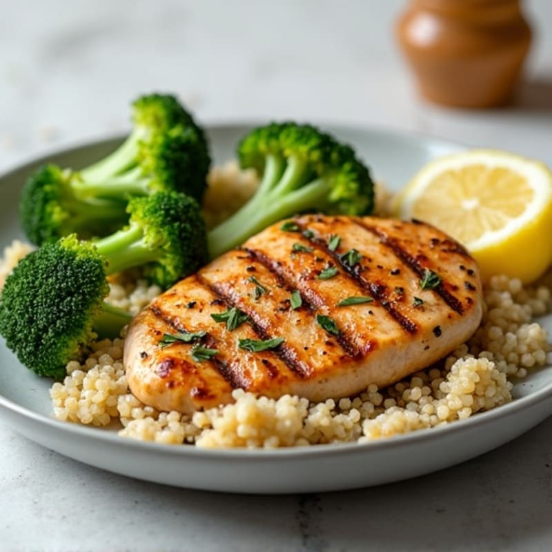 Grilled Chicken Breast with Roasted Broccoli and Quinoa