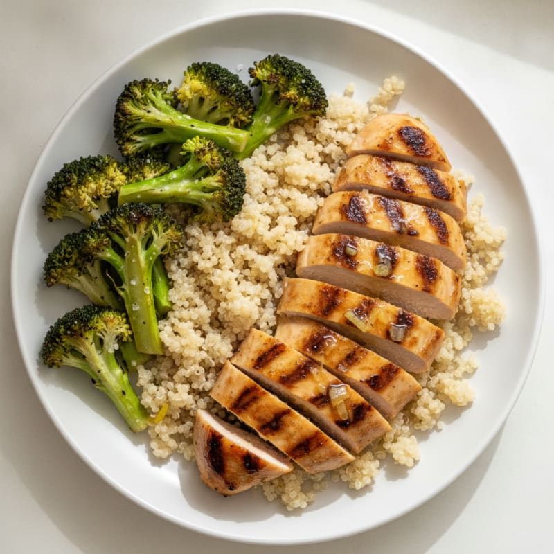 Grilled Chicken Breast with Quinoa and Roasted Broccoli