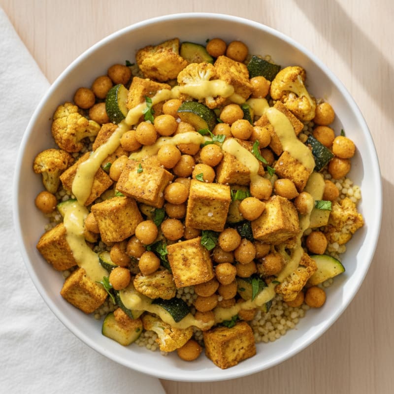 Roasted Tofu and Chickpea Harvest Bowl