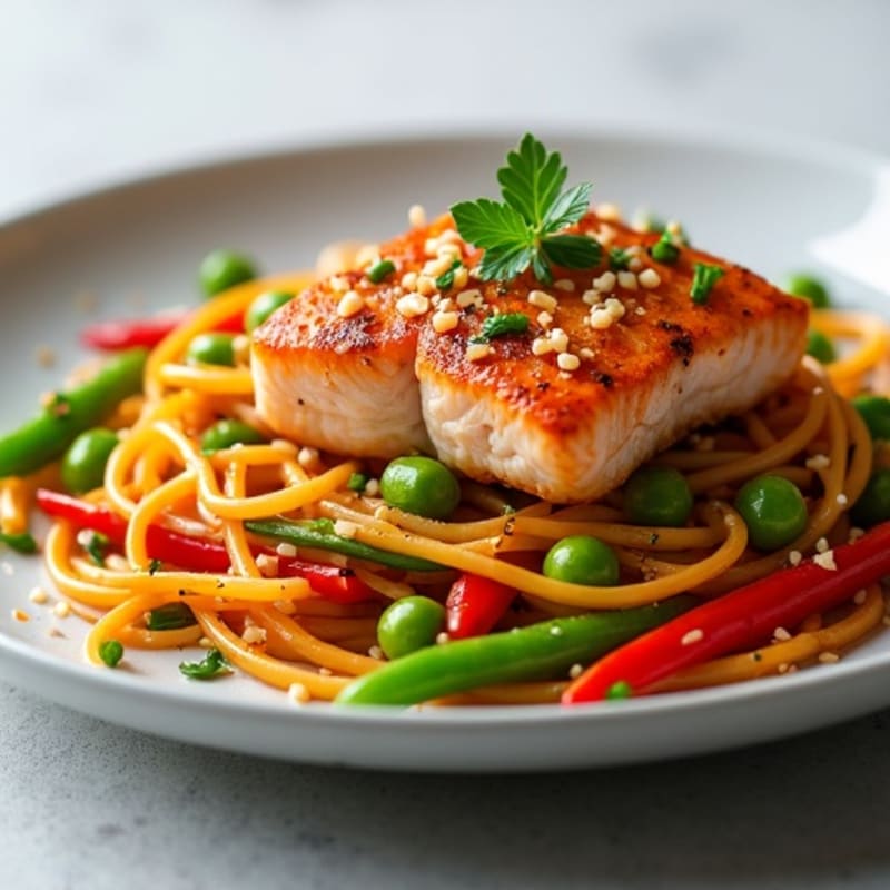Seared Salmon with Edamame Noodle Stir Fry