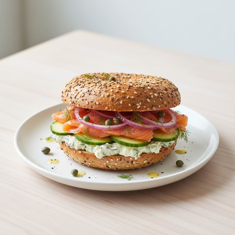 Smoked Salmon Everything Bagel Sandwich