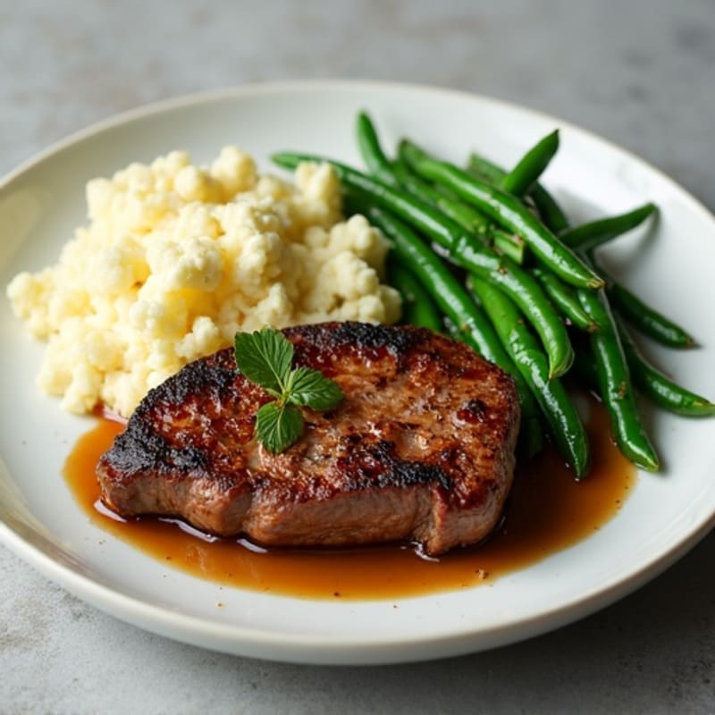 Seared Lean Beef with Garlic Green Beans and Mashed Cauliflower