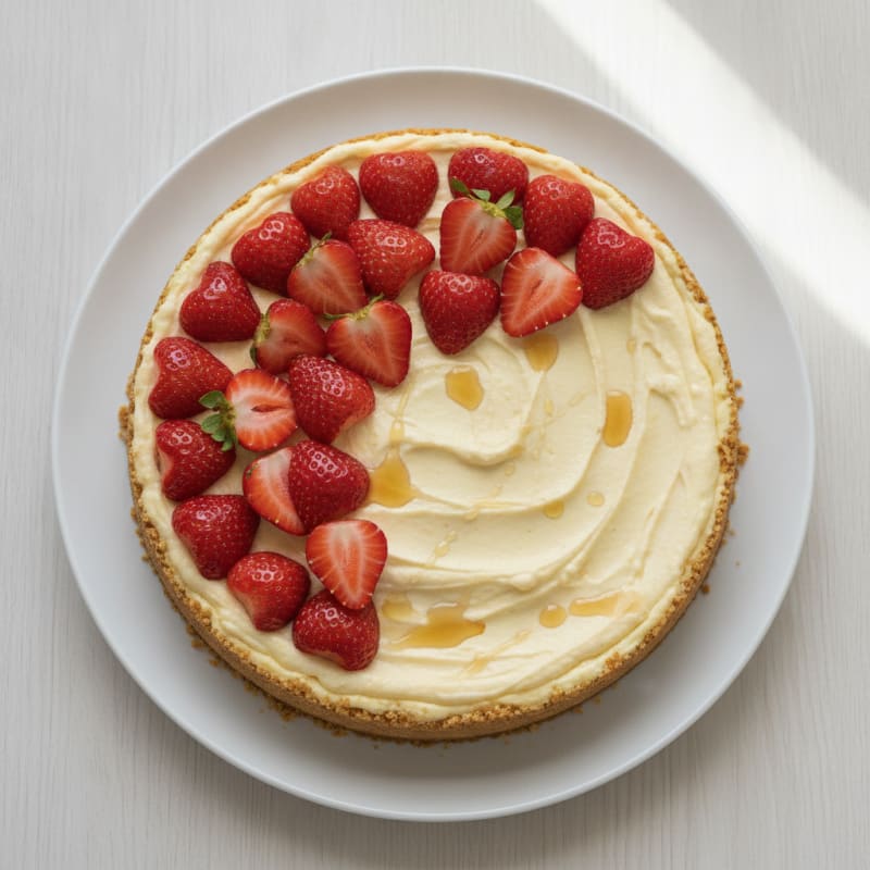 Silky Cottage Cheese Protein Cheesecake with Fresh Strawberries