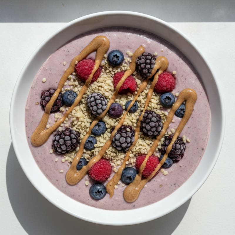 Silky Tofu Protein Smoothie Bowl with Hemp Seeds and Berries