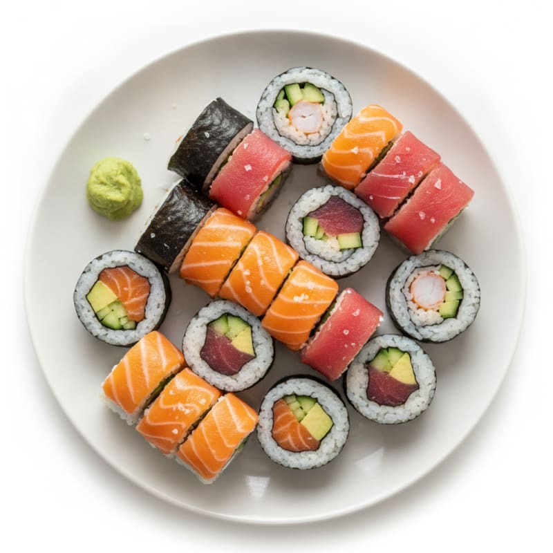 Assorted Fresh Sushi Rolls with Wasabi