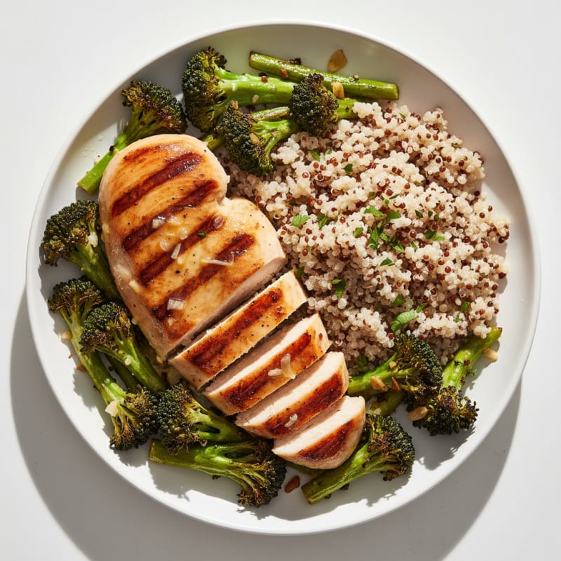Grilled Chicken Breast with Quinoa and Roasted Broccoli