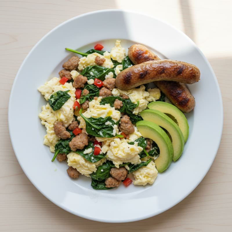 Egg White Scramble with Turkey Sausage and Spinach