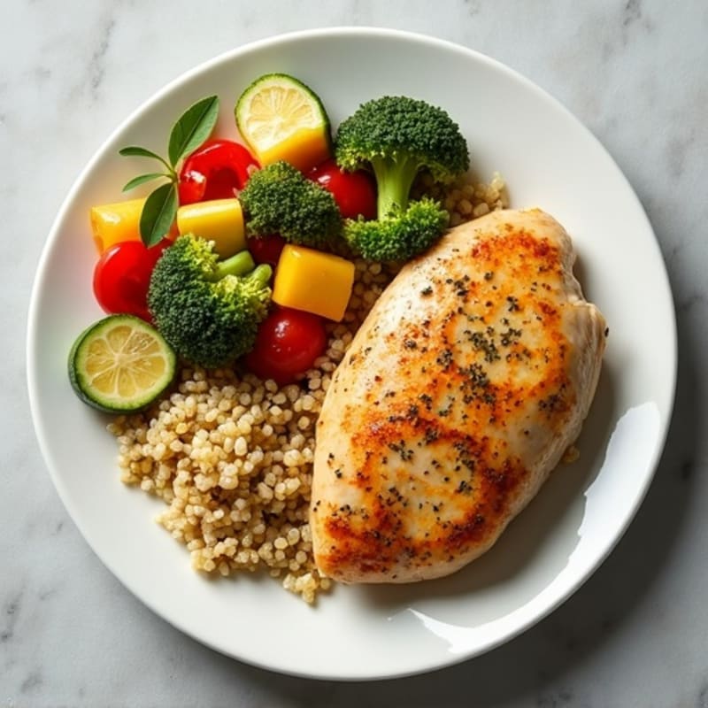 Lemon Herb Roasted Chicken with Crispy Roasted Vegetables and Fluffy Quinoa